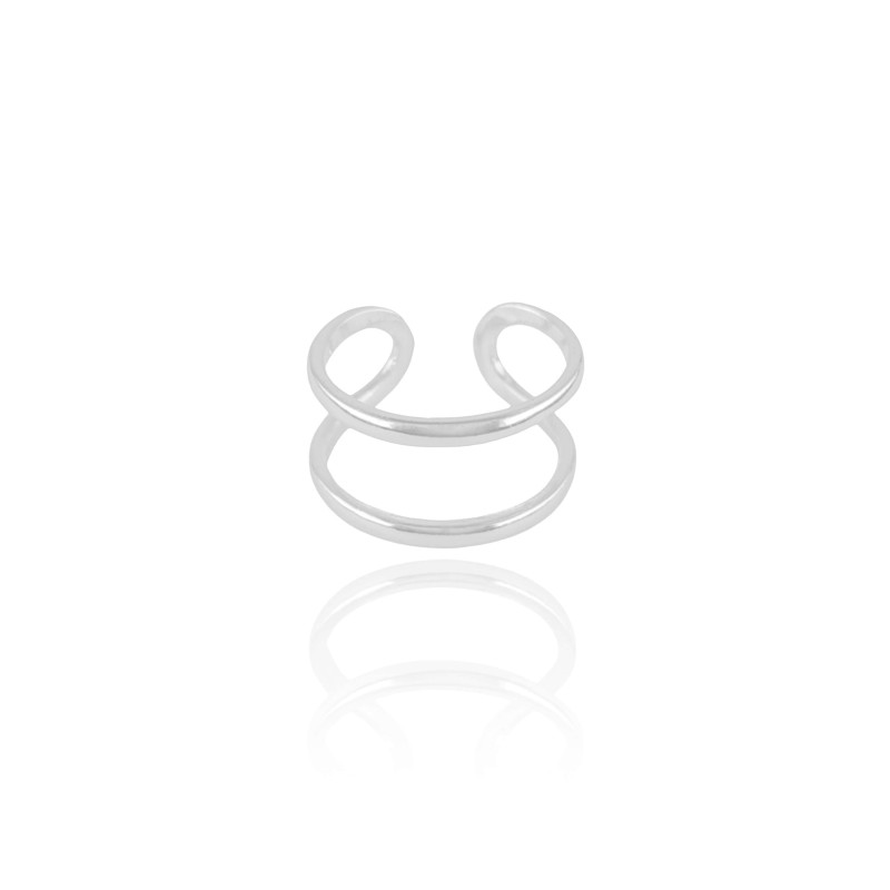 Anel Ajustável Dois Filetes Lisos Tamanho P Ródio Branco