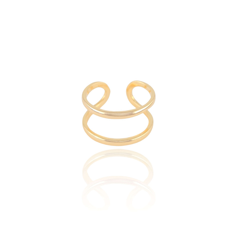Anel Ajustável Dois Filetes Lisos Tamanho M Banhado a Ouro 18K