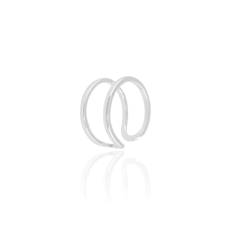 Anel Ajustável Dois Filetes Lisos Tamanho M Ródio Branco
