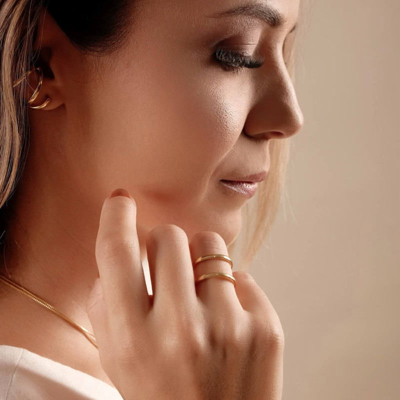 Anel Ajustável Dois Filetes Lisos Tamanho G Banhado a Ouro 18K