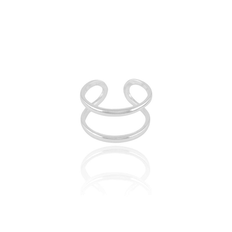 Anel Ajustável Dois Filetes Lisos Tamanho G Ródio Branco