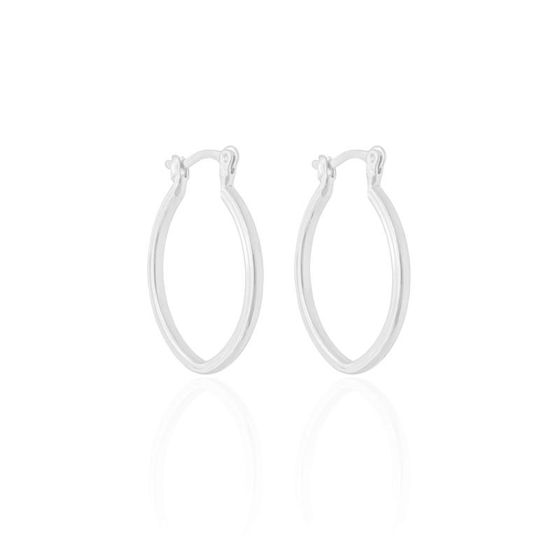 Brinco Argola Elíptico Fecho Italiano 2.8 cm Ródio Branco