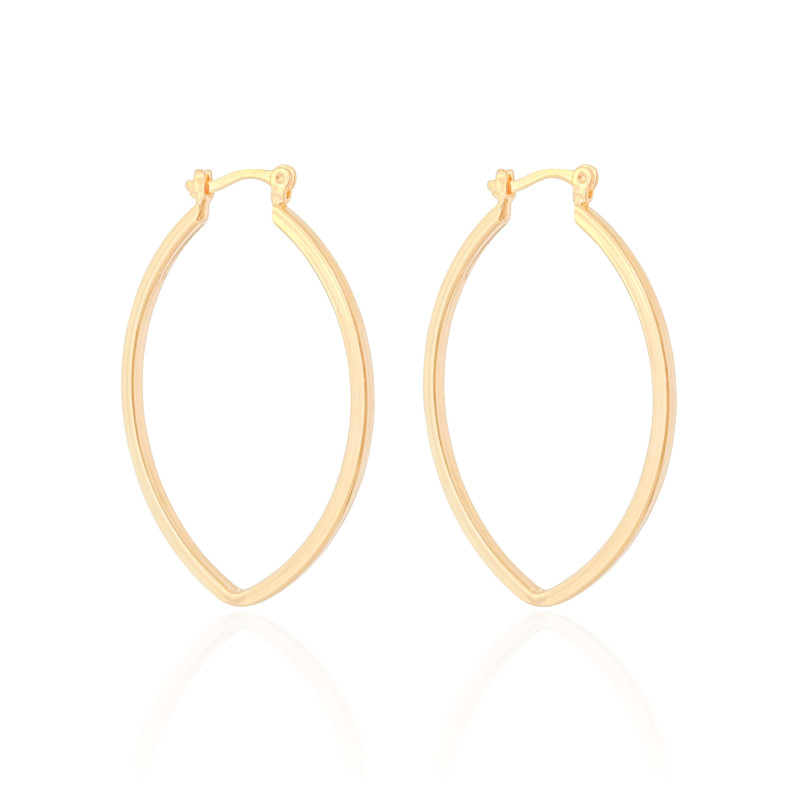 Brinco Argola Fecho Italiano Reta Elíptico Lisa 4.4cm Banhado a Ouro 18K