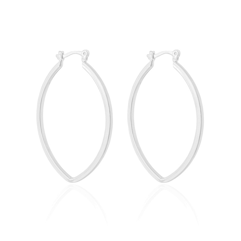 Brinco Argola Fecho Italiano Reta Elíptico Lisa 4.4cm  Ródio Branco