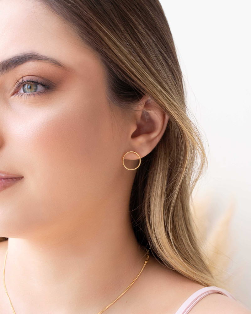 Brinco Argola Frontal 14 mm Banhado a Ouro 18K