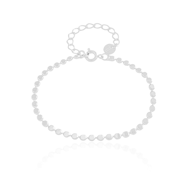 Pulseira Plaquinhas Redondas Achatadas Ródio Branco
