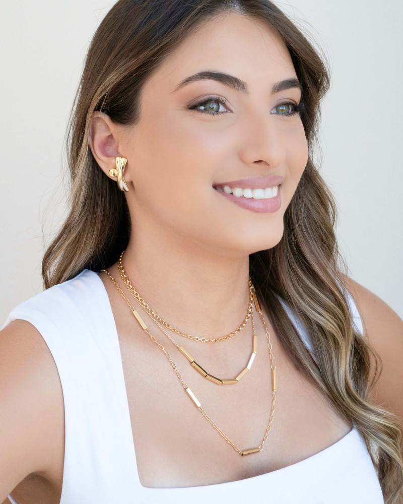 Gargantilha com Canutilhos Retangular Banhado a Ouro 18K