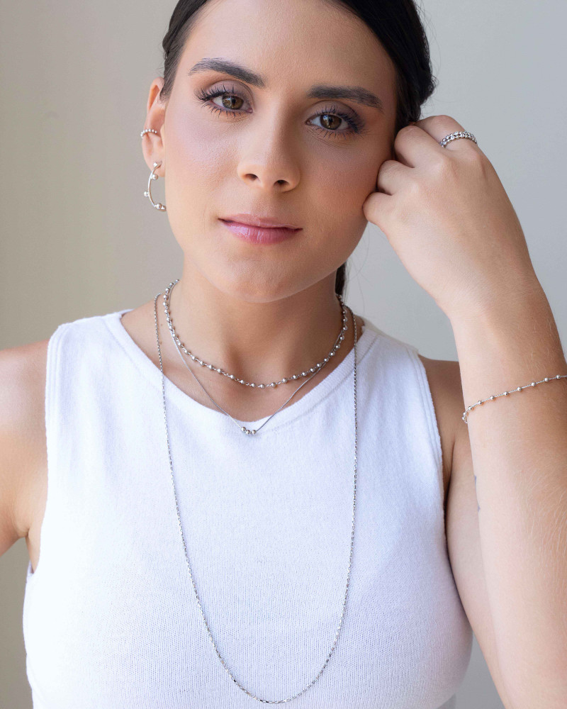 Gargantilha Veneziana Bolinhas Lisas Ródio Branco