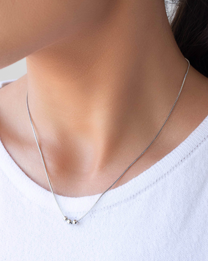 Gargantilha Veneziana Bolinhas Lisas Ródio Branco