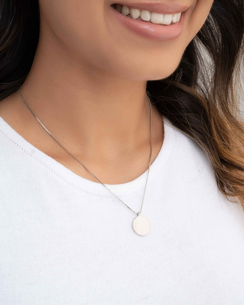 Gargantilha Veneziana com Pingente Redondo Liso Ródio Branco - 45 cm