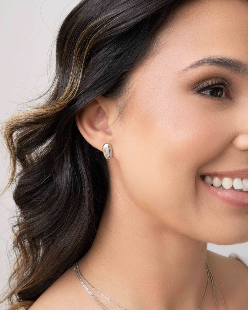 Brinco Oval Liso 1.2 cm Ródio Branco