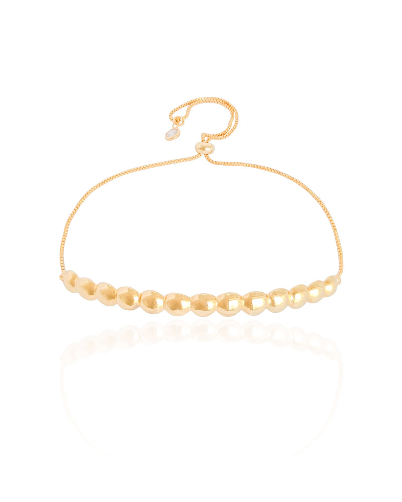 Pulseira Bolas Achatadas com Fecho Gravata Banhado a Ouro 18K
