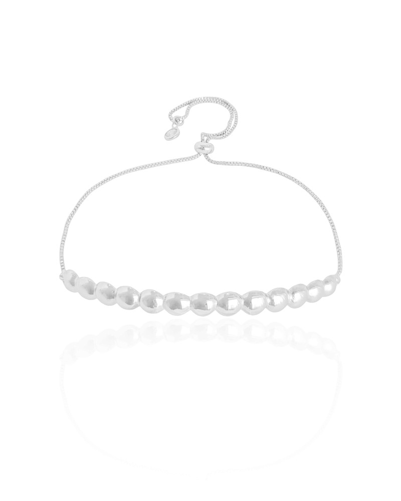 Pulseira Bolas Achatadas com Fecho Gravata Ródio Branco
