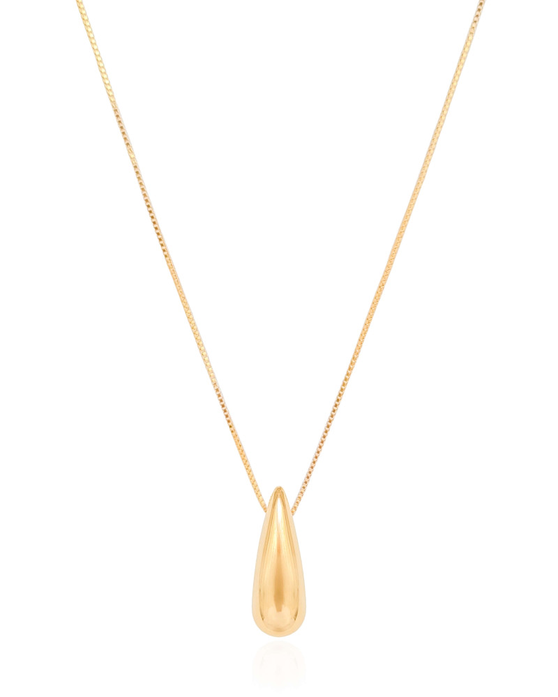 Gargantilha Veneziana com Pingente de Gota Abaulada Lisa Banhado a Ouro 18K