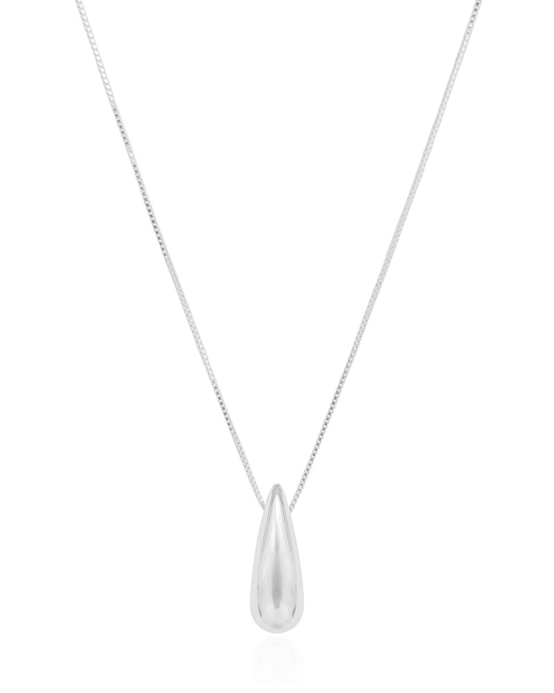 Gargantilha Veneziana com Pingente de Gota Abaulada Lisa Ródio Branco