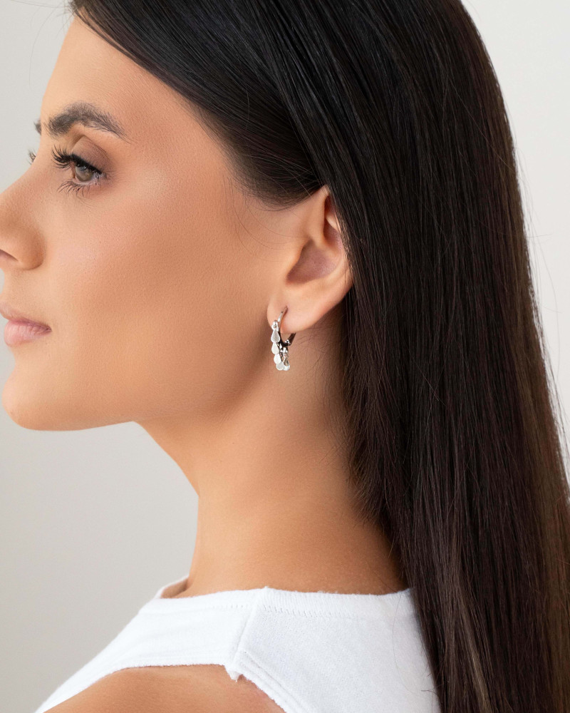 Brinco Argola Click com Gotas Lisas 2.5 cm Ródio Branco