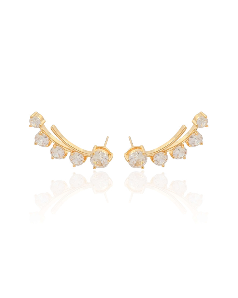 Ear Cuff Pontos de Luz Cristal Banhado a Ouro 18K
