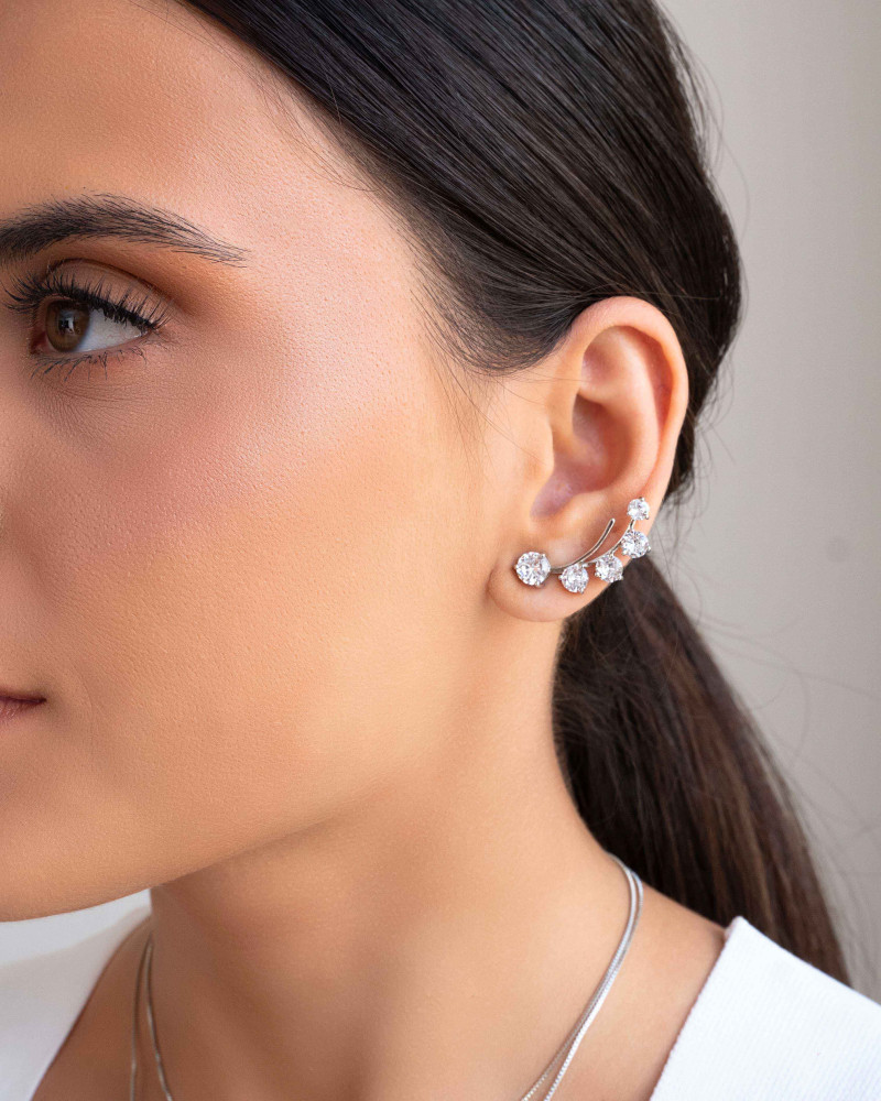 Ear Cuff Pontos de Luz Cristal Ródio Branco