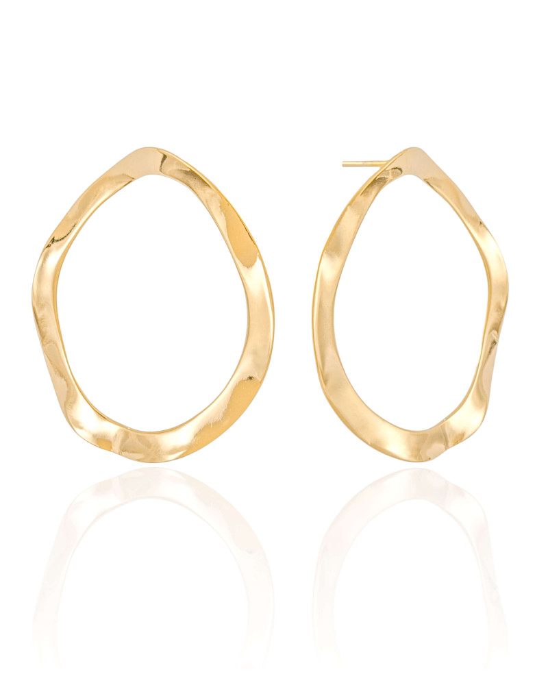 Brinco Oval Ondulado 4 cm Banhado a Ouro 18K