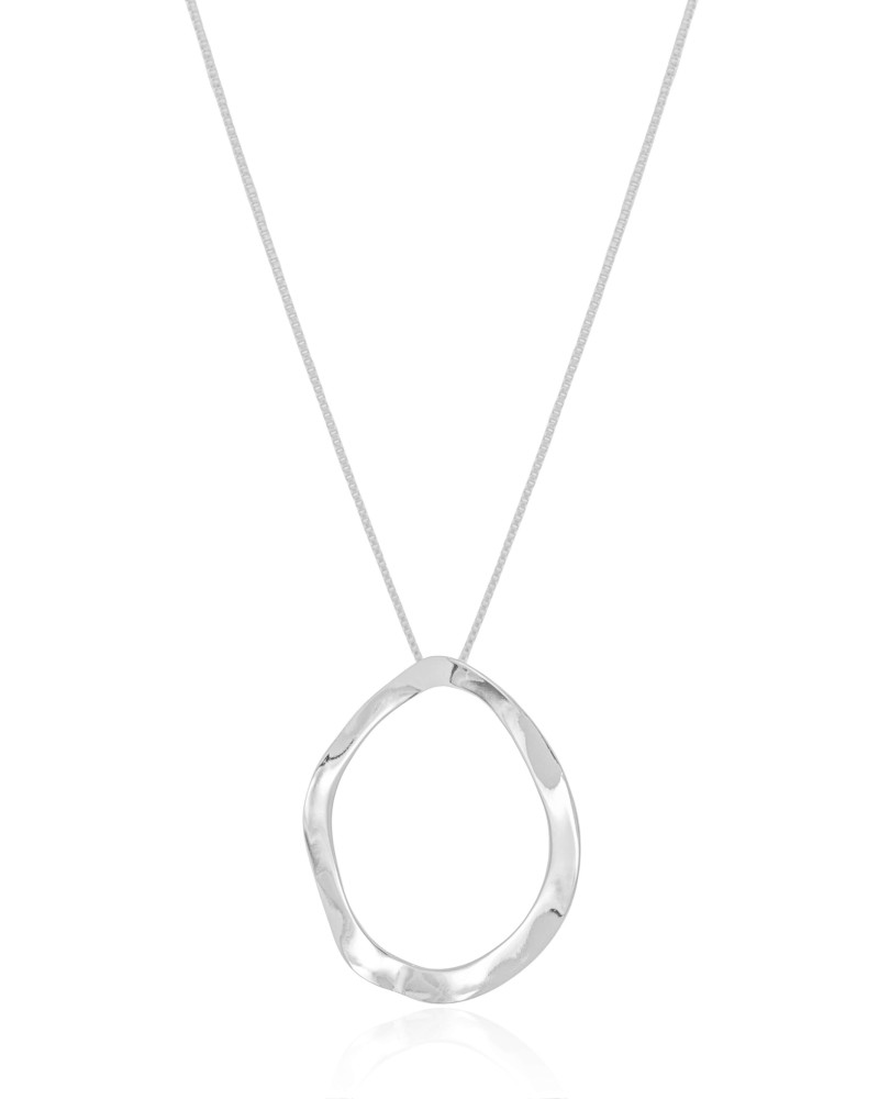 Gargantilha Veneziana Oval Ondas Ródio Branco