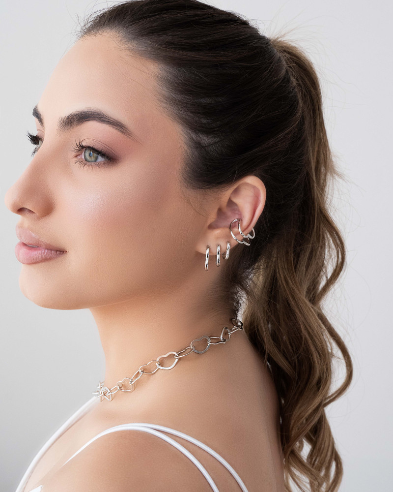 Choker Corações Vazados Ródio Branco