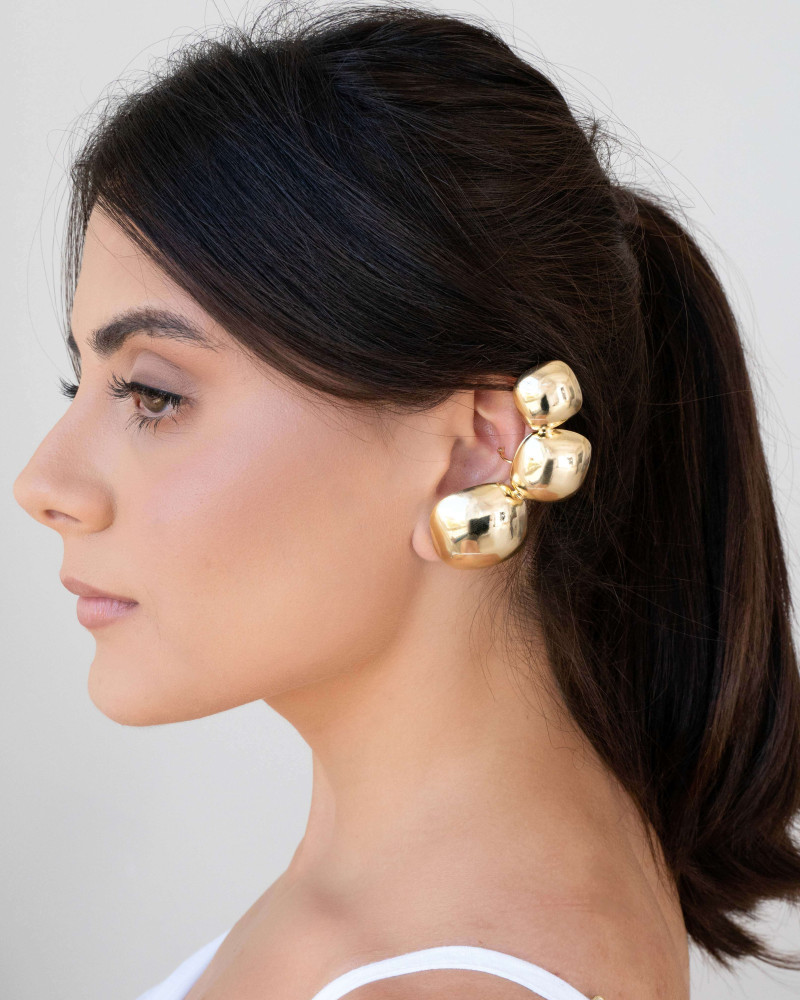 Ear Cuff Quadrados Abaulados Lisos Banhado a Ouro 18K