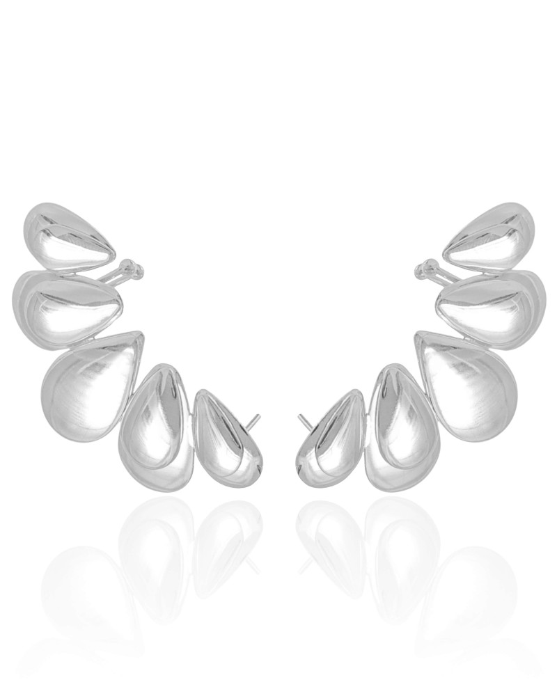 Ear Cuff Gotas Lisas Ródio Branco