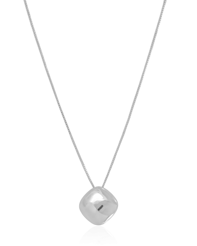 Gargantilha Veneziana Quadrado Abaulado Liso Ródio Branco