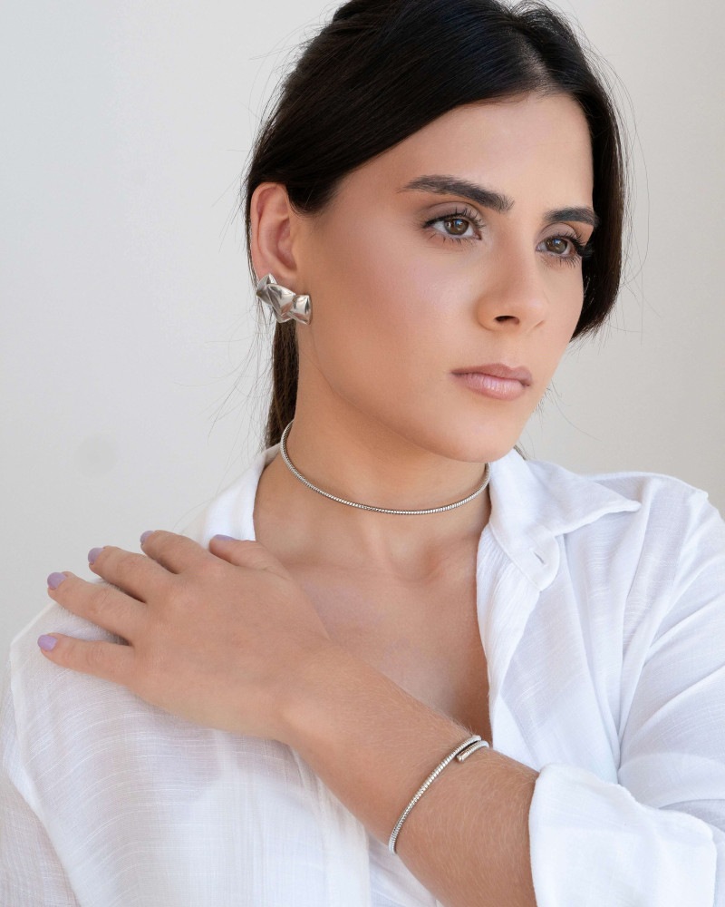 Bracelete Mola Espiral Ródio Branco