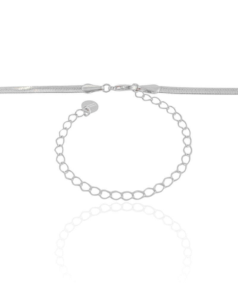 Gargantilha Gravata Malha Fita Quadrado Liso Ródio Branco