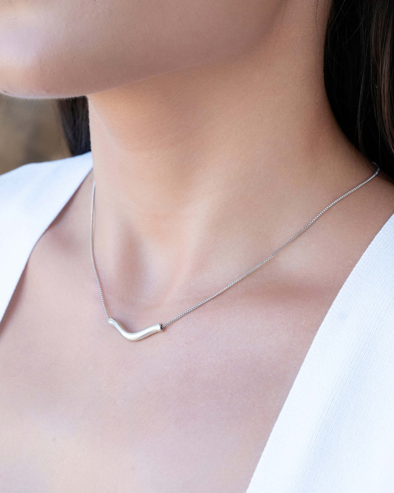 Gargantilha Veneziana Pingente Ondulado Ródio Branco - 40 cm