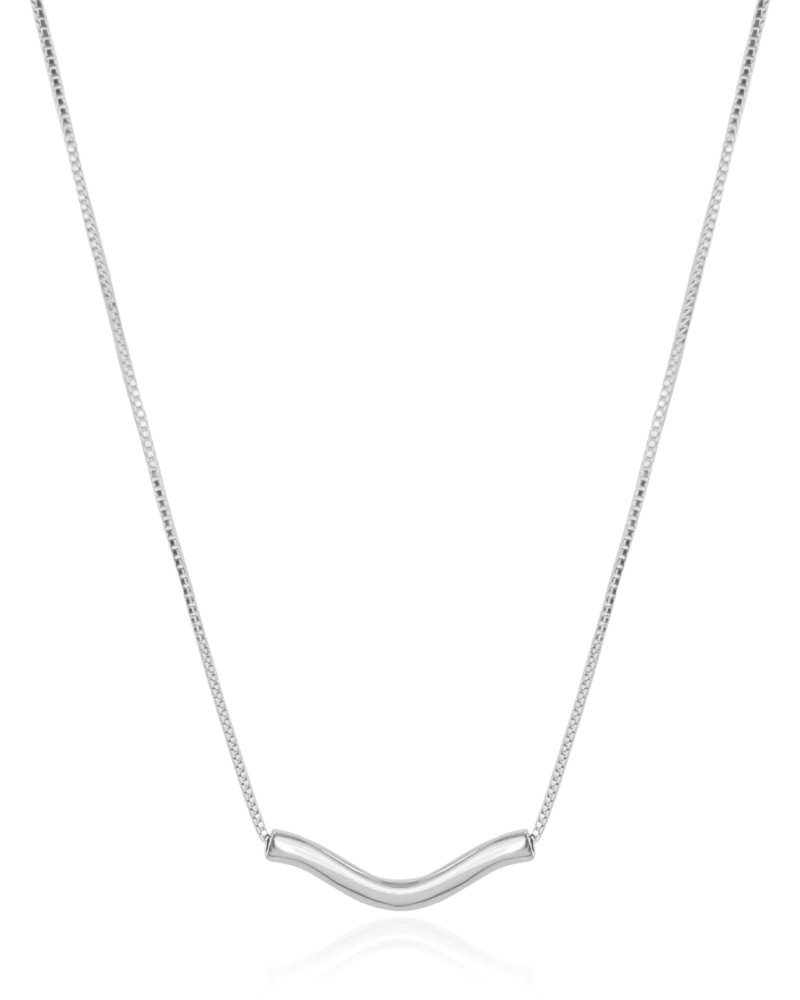 Gargantilha Veneziana Pingente Ondulado Ródio Branco - 50 cm