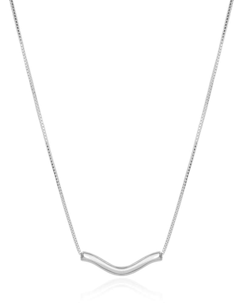 Gargantilha Longa Veneziana Pingente Ondulado Ródio Branco