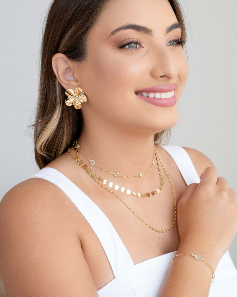 Choker Plaquinhas Redondas Flat Banhado a Ouro 18K