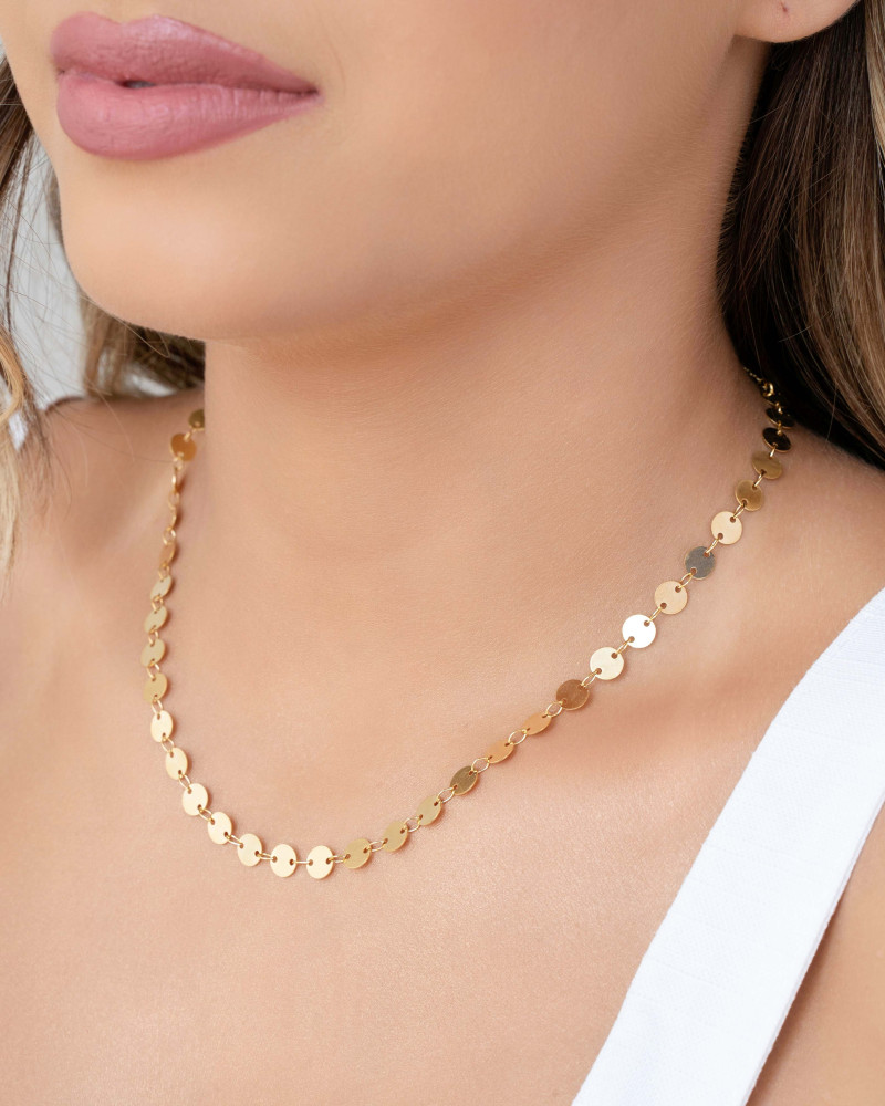 Choker Plaquinhas Redondas Flat Banhado a Ouro 18K