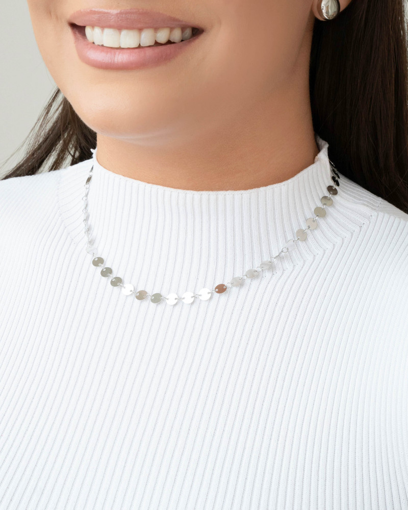 Choker Plaquinhas Redondas Flat Ródio Branco
