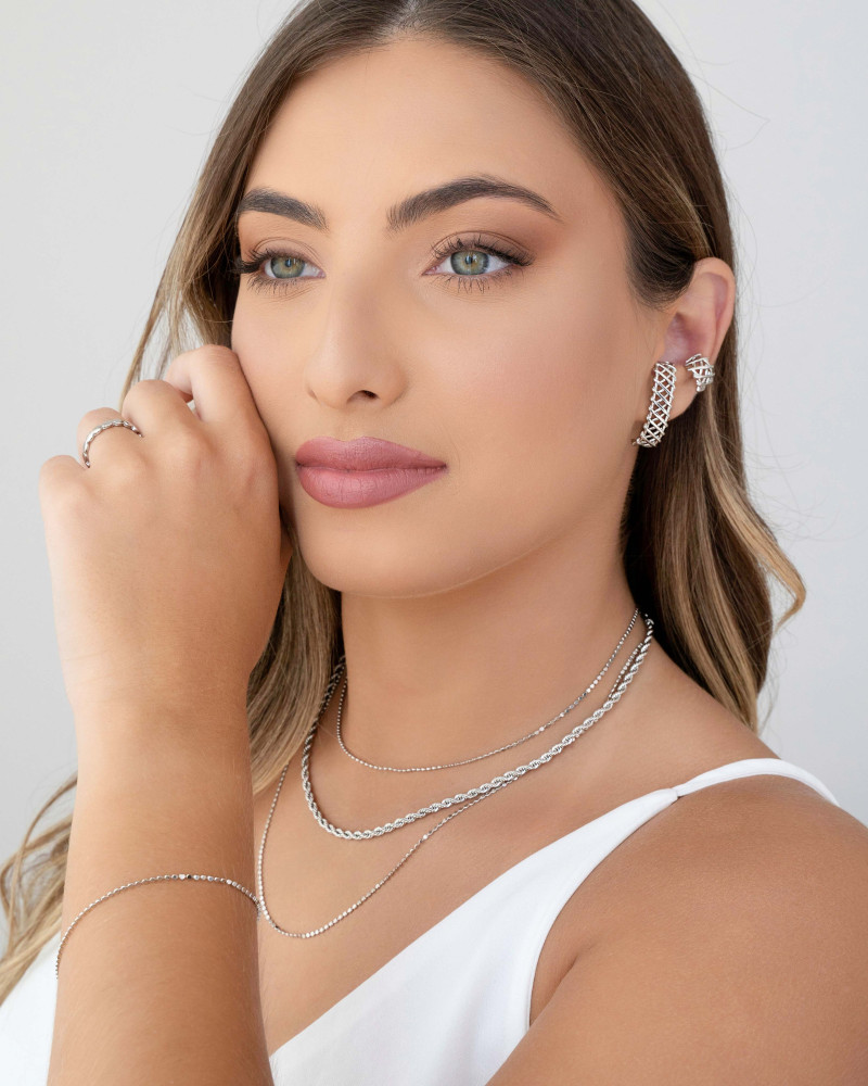 Pulseira Bolinhas Achatadas Ródio Branco