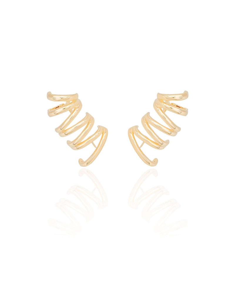 Ear Cuff Duplo 7 Filetes Liso Pressão Banhado a Ouro 18K