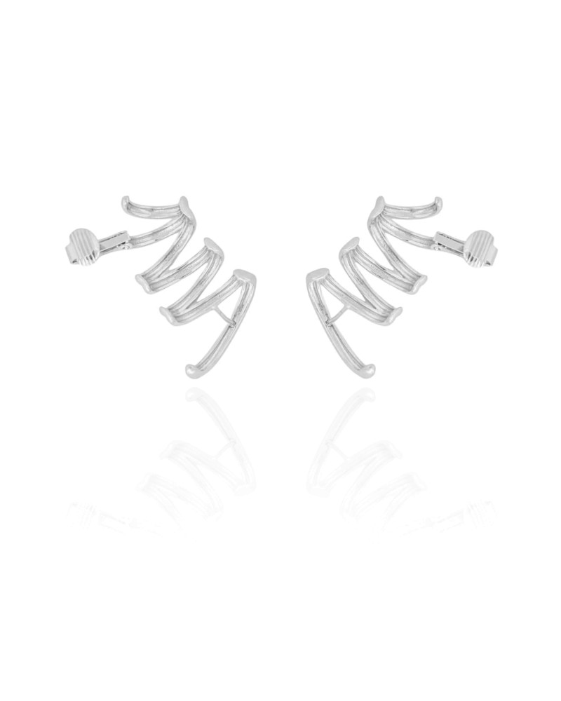 Ear Cuff Duplo 7 Filetes Liso Pressão Ródio Branco