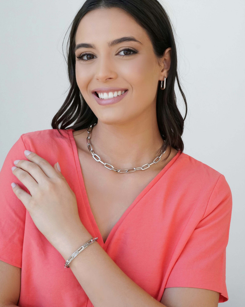 Gargantilha Elos Ovais 8 mm Ródio Branco - 45 cm