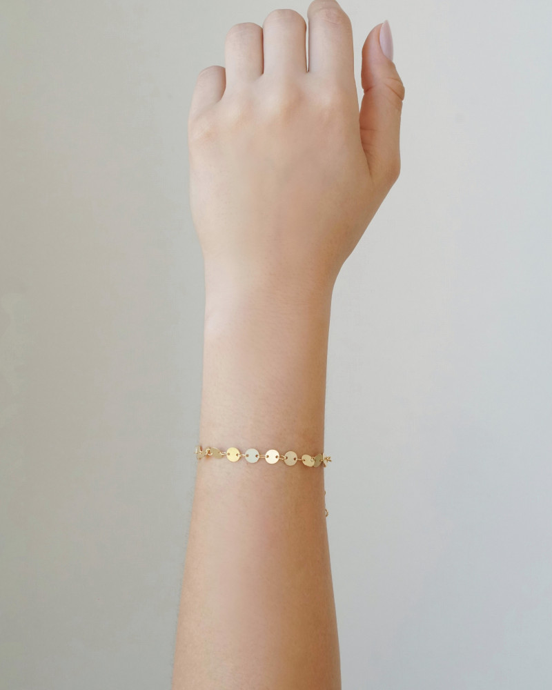 Pulseira Plaquinhas Redondas Flat 6 mm Banhado a Ouro 18K