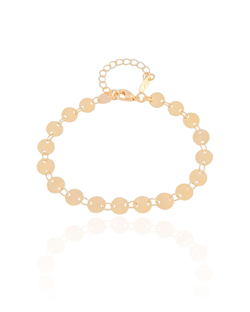 Pulseira Plaquinhas Redondas Flat 6 mm Banhado a Ouro 18K