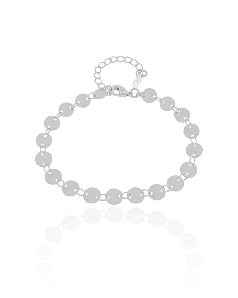 Pulseira Plaquinhas Redondas Flat 6 mm Ródio Branco