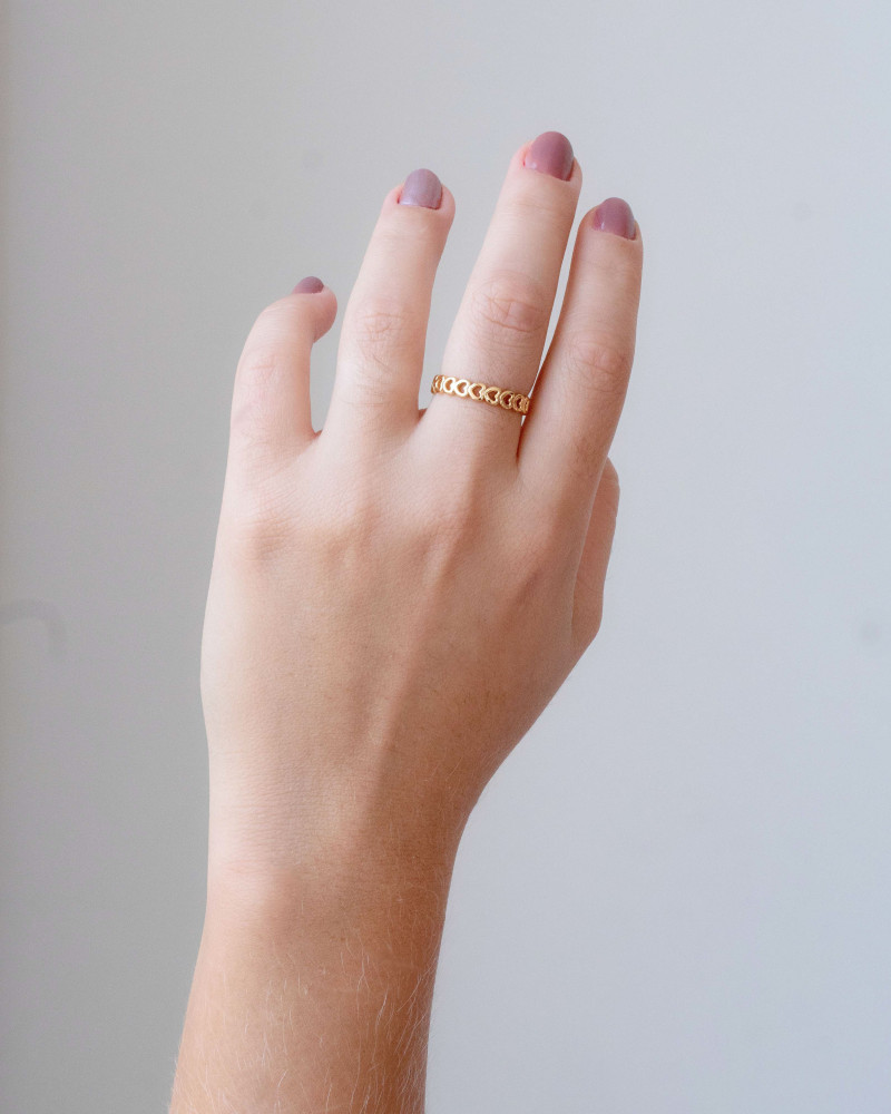 Anel Corações Vazados Tamanho 14 Banhado a Ouro 18K