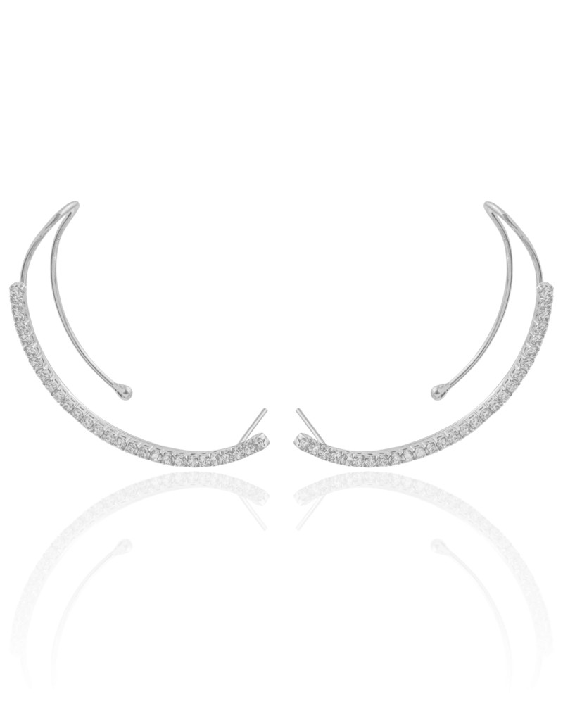 Ear Cuff Cravejado Cristal Ródio Branco