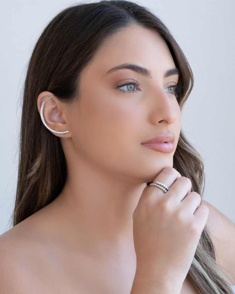 Anel Ajustável Cravejado Cristal Tamanho P Ródio Branco