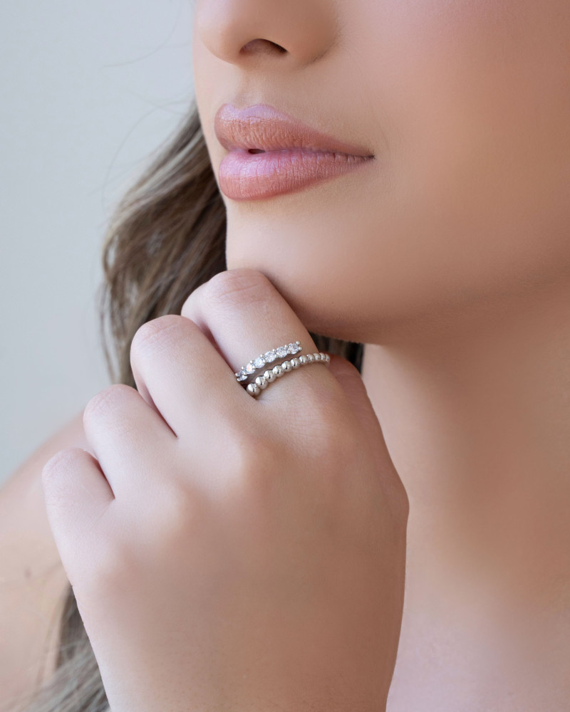 Anel Ajustável Cravejado Cristal Tamanho P Ródio Branco