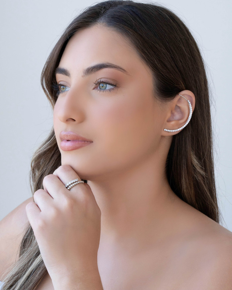 Anel Ajustável Cravejado Cristal Tamanho M Ródio Branco