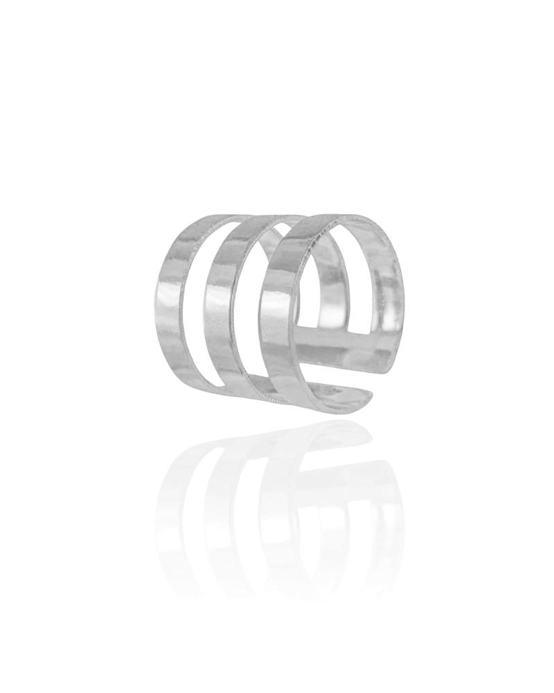 Anel Ajustável Três Filetes Tamanho M Ródio Branco