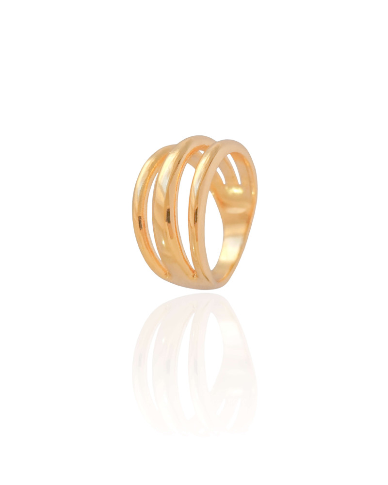 Anel Três Filetes Tamanho 12 Banhado a Ouro 18K